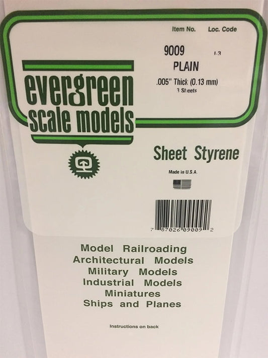 Evergreen Plain Sheet - .005" - 6x12 - Opaque White Polystyrene - #9009