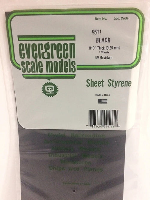 Evergreen Black Sheet - .25MM - 6x12 - Opaque Black Polystyrene - #9511