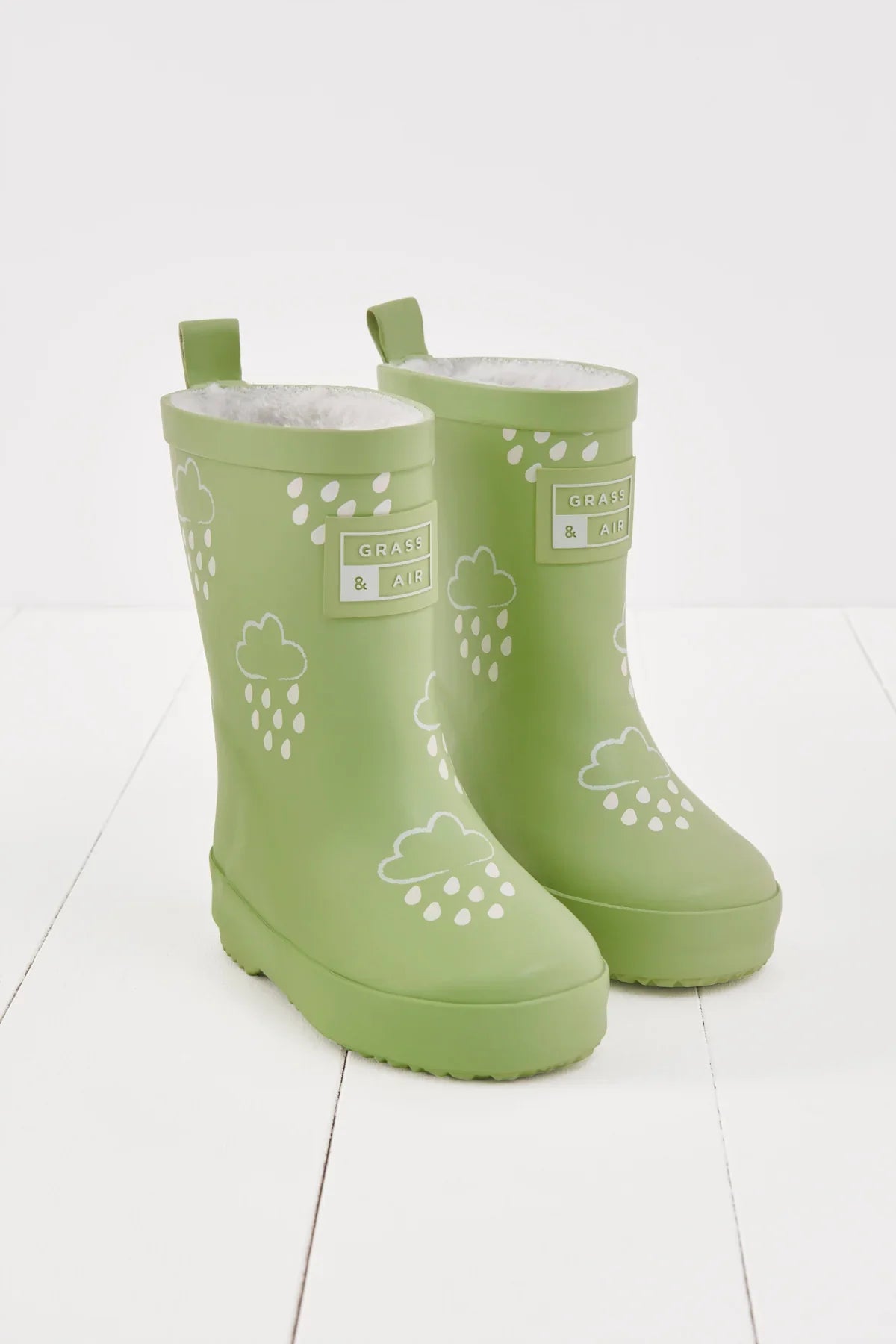 Grass & Air - Colour Changing Kids Wellies with Teddy Fleece Lining - Glacier Green