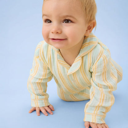 Blue Striped Button Up Romper