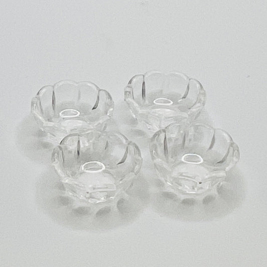Set of 4 Clear Plastic Bowls - Scalloped Edges - 1/12 Scale Miniature
