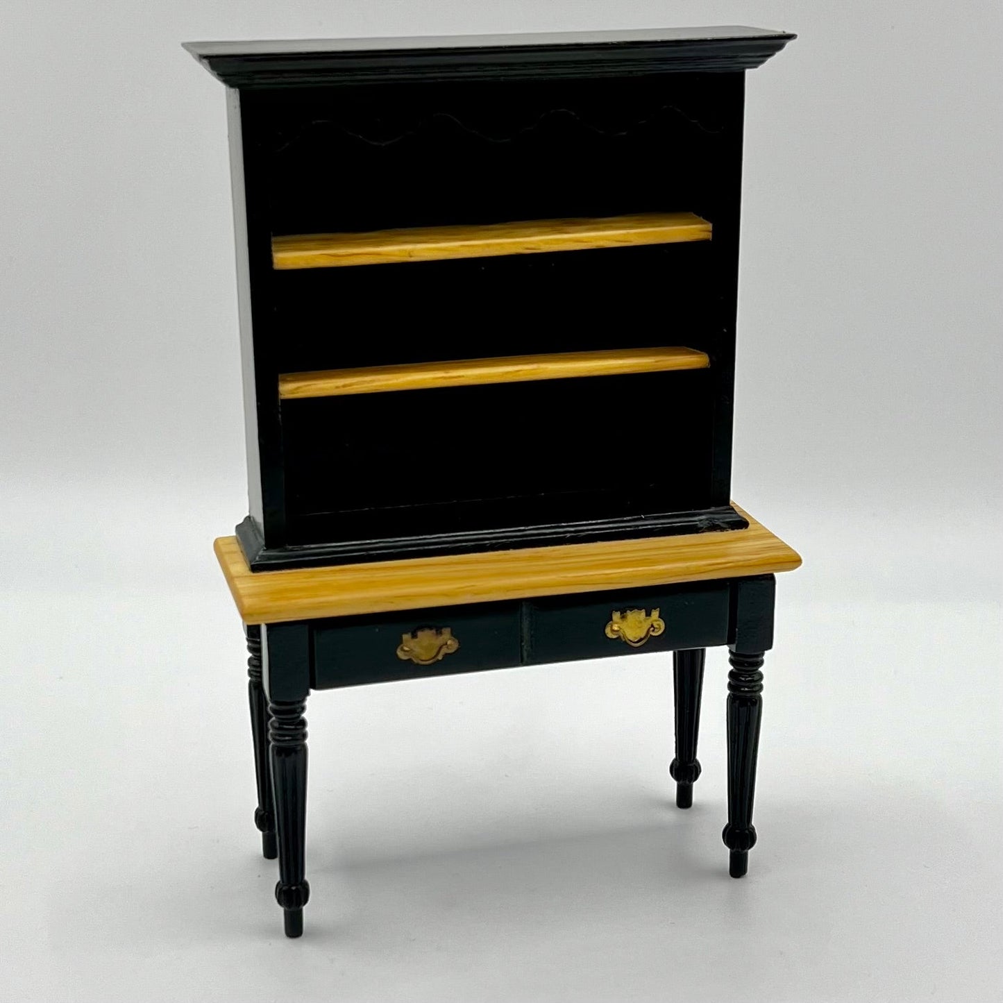 Oak and Black Hutch with Double Drawer - 1/12 Scale Dollhouse Miniature