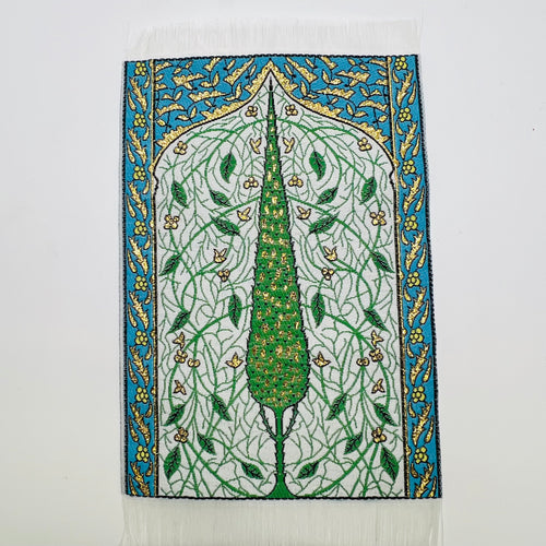 Small Woven Carpet - Green Tree/White/Blue - Dollhouse Miniature