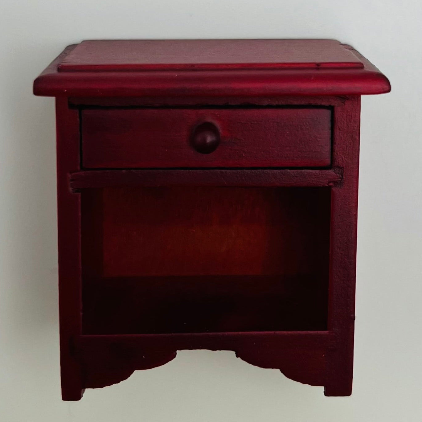 Mahogany Nightstand with 1 Drawer and Cubby - 1/12 Scale Dollhouse Miniature