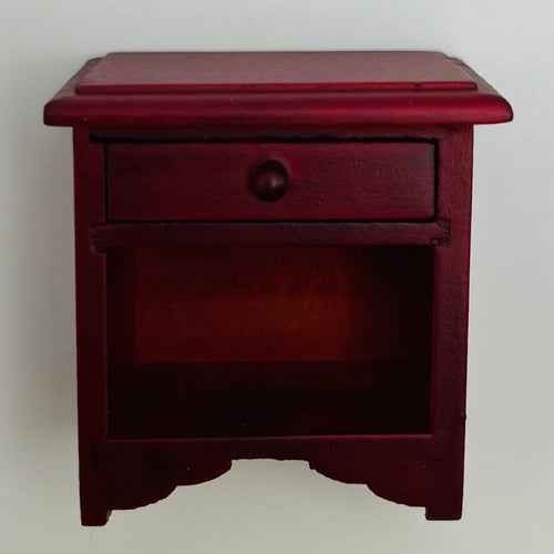 Mahogany Nightstand with 1 Drawer and Cubby - 1/12 Scale Dollhouse Miniature