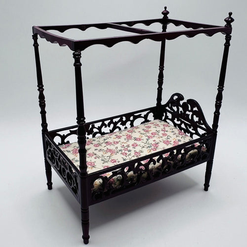4-poster Child's Bed - Mahogany - 1/12 Scale Dollhouse Miniature