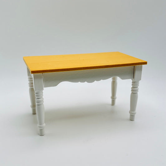 Country Kitchen Table - Oak and White - Wood - 1/12 Scale Dollhouse Miniature
