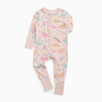 Dinosaur Nights Clever Zip Sleepsuit  - Pink