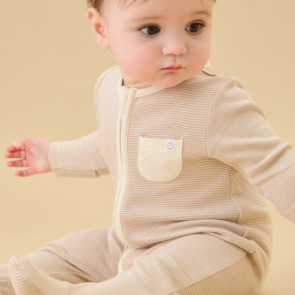 Clever Zip Sleepsuit - Oatmeal Stripe