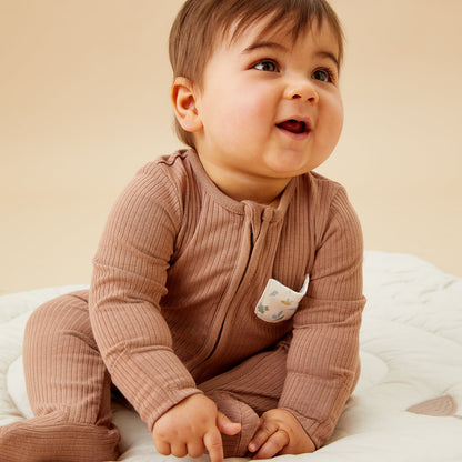 Bear Print & Ribbed Clever Zip Sleepsuit 2 Pack