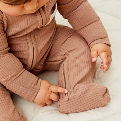Bear Print & Ribbed Clever Zip Sleepsuit 2 Pack