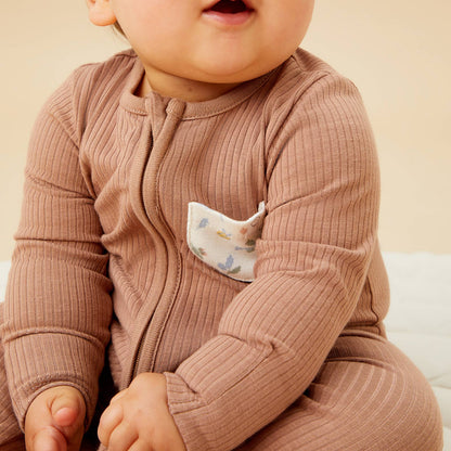 Bear Print & Ribbed Clever Zip Sleepsuit 2 Pack
