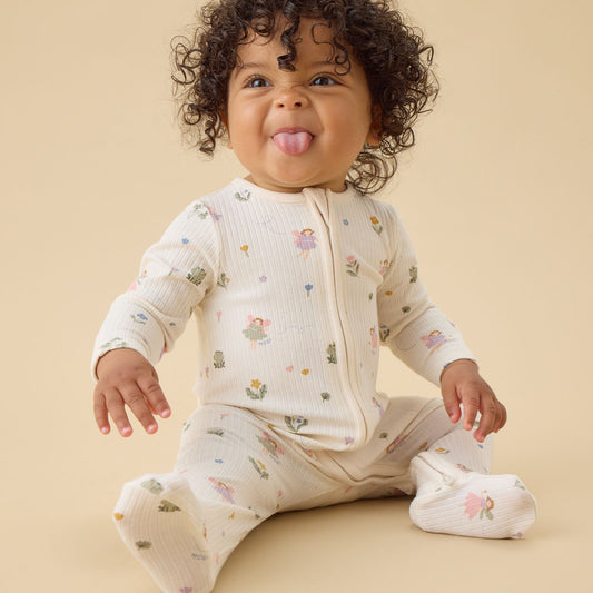 Fairy Garden Ribbed Clever Zip Sleepsuit