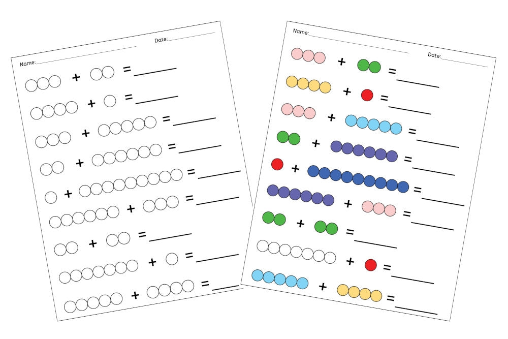 Bead Bar Addition Worksheets - Set A (PDF)