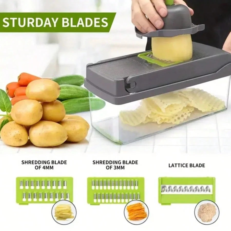 [Vegetable Slicer] 16-In-1 Vegetable Chopper, Professional Onion Chopper, Multi-Functional Food Chopper, Kitchen Vegetable Slicer And Dicer, Vegetable Chopper With 8 Blades, Carrot Chopper