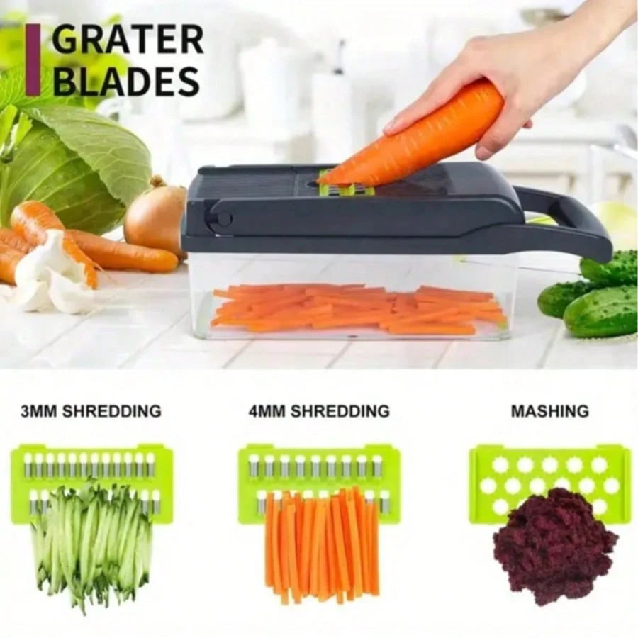 [Vegetable Slicer] 16-In-1 Vegetable Chopper, Professional Onion Chopper, Multi-Functional Food Chopper, Kitchen Vegetable Slicer And Dicer, Vegetable Chopper With 8 Blades, Carrot Chopper