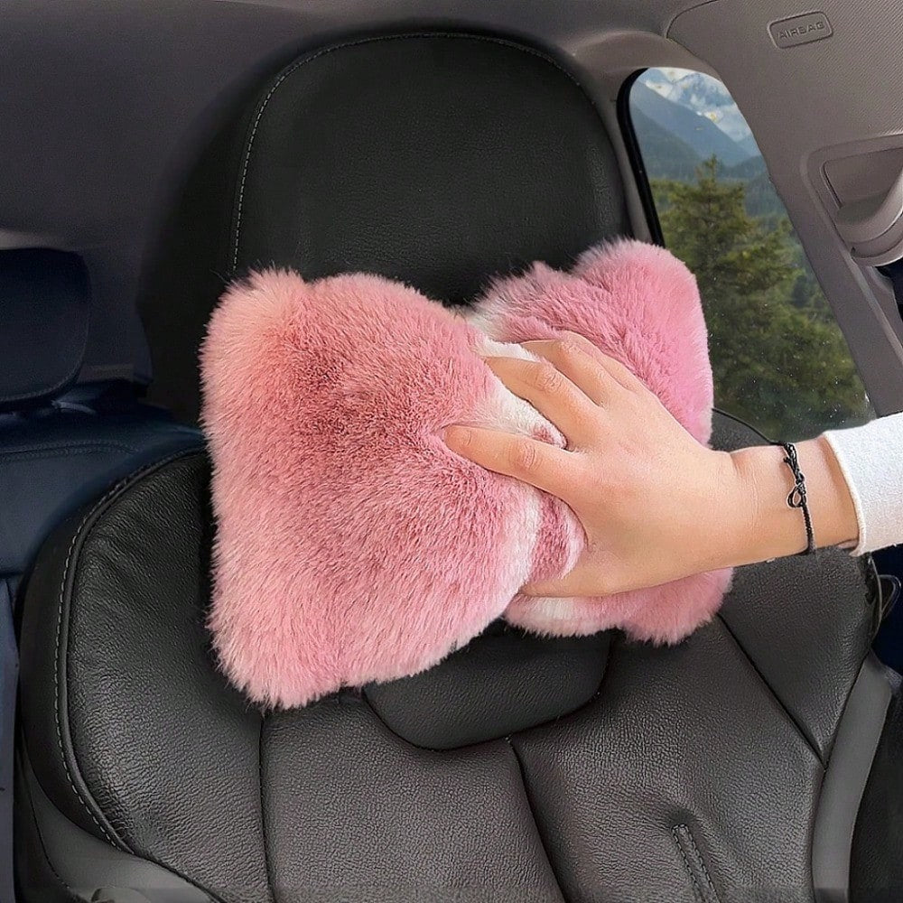 2pcs Cute Plush Car Headrest Neck Pillow, All-Season Universal Car Interior Accessory