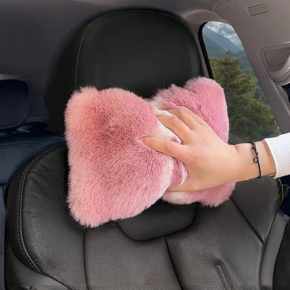 2pcs Cute Plush Car Headrest Neck Pillow, All-Season Universal Car Interior Accessory