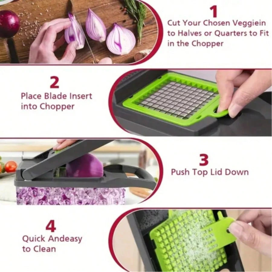 [Vegetable Slicer] 16-In-1 Vegetable Chopper, Professional Onion Chopper, Multi-Functional Food Chopper, Kitchen Vegetable Slicer And Dicer, Vegetable Chopper With 8 Blades, Carrot Chopper