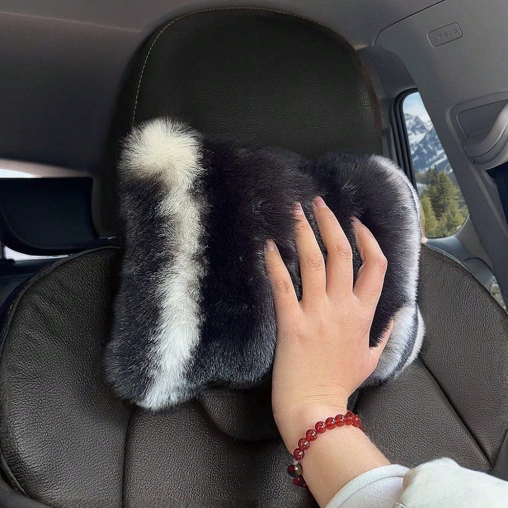 2pcs Cute Plush Car Headrest Neck Pillow, All-Season Universal Car Interior Accessory