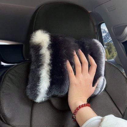 2pcs Cute Plush Car Headrest Neck Pillow, All-Season Universal Car Interior Accessory