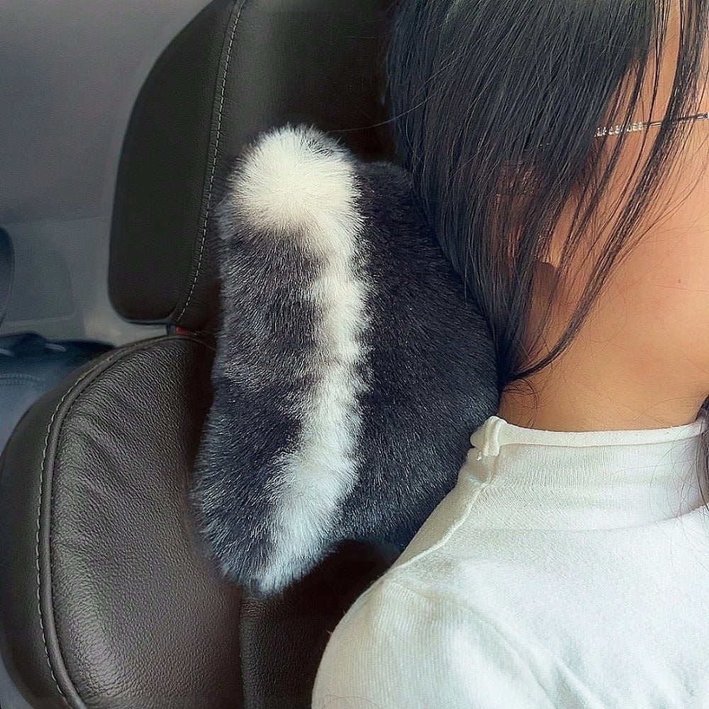 2pcs Cute Plush Car Headrest Neck Pillow, All-Season Universal Car Interior Accessory