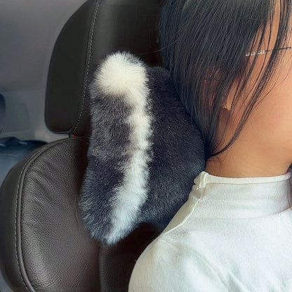 2pcs Cute Plush Car Headrest Neck Pillow, All-Season Universal Car Interior Accessory