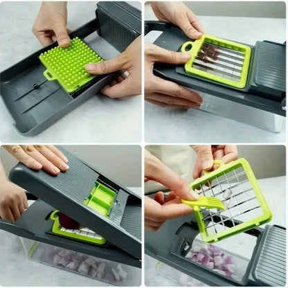 [Vegetable Slicer] 16-In-1 Vegetable Chopper, Professional Onion Chopper, Multi-Functional Food Chopper, Kitchen Vegetable Slicer And Dicer, Vegetable Chopper With 8 Blades, Carrot Chopper