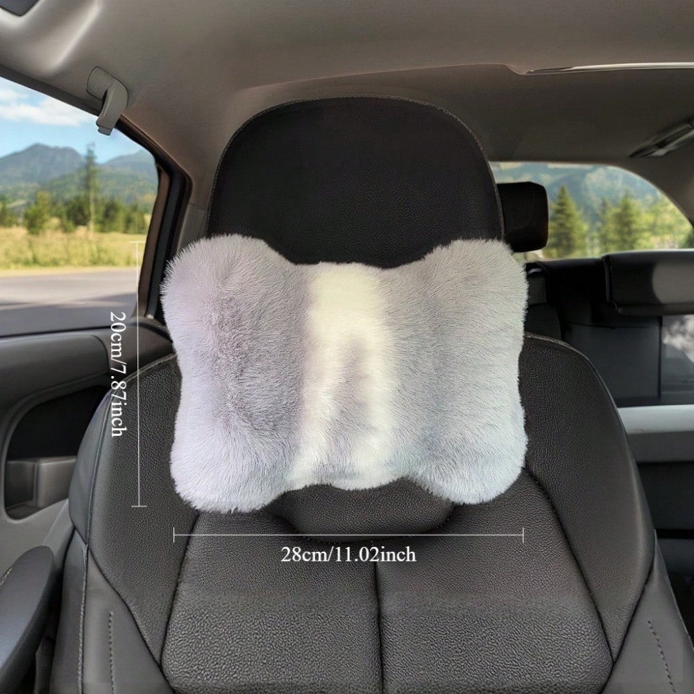 2pcs Cute Plush Car Headrest Neck Pillow, All-Season Universal Car Interior Accessory