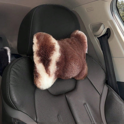 2pcs Cute Plush Car Headrest Neck Pillow, All-Season Universal Car Interior Accessory