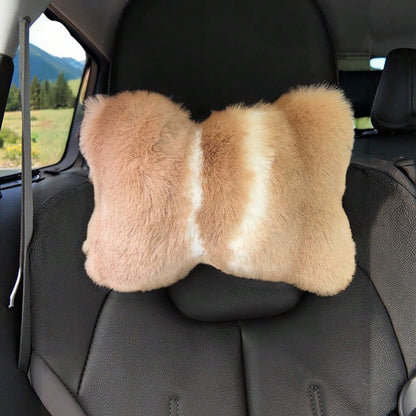 2pcs Cute Plush Car Headrest Neck Pillow, All-Season Universal Car Interior Accessory