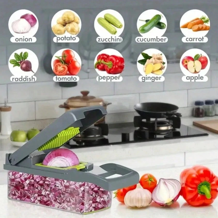 [Vegetable Slicer] 16-In-1 Vegetable Chopper, Professional Onion Chopper, Multi-Functional Food Chopper, Kitchen Vegetable Slicer And Dicer, Vegetable Chopper With 8 Blades, Carrot Chopper