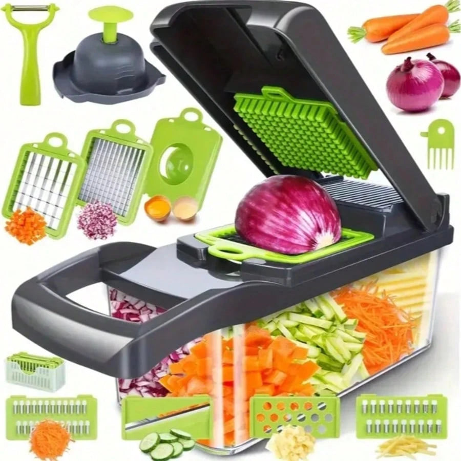 [Vegetable Slicer] 16-In-1 Vegetable Chopper, Professional Onion Chopper, Multi-Functional Food Chopper, Kitchen Vegetable Slicer And Dicer, Vegetable Chopper With 8 Blades, Carrot Chopper