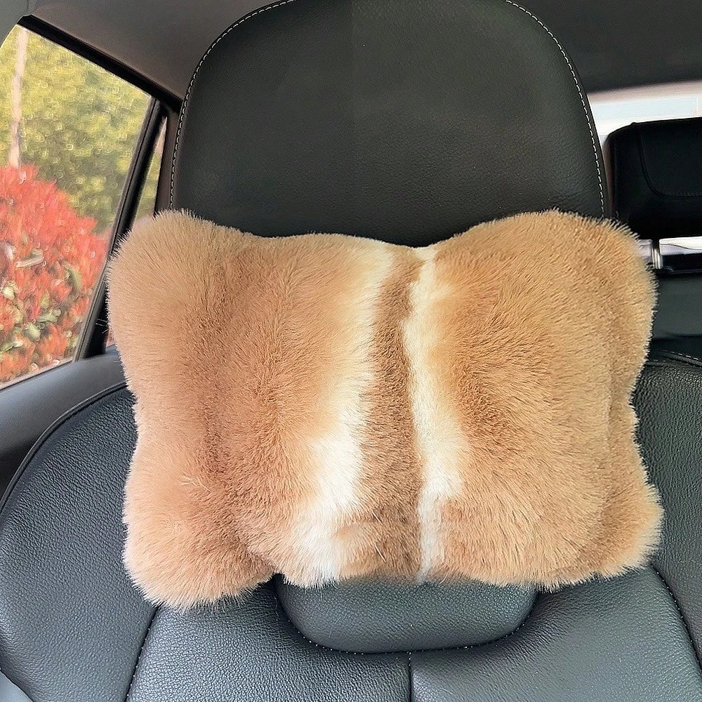 2pcs Cute Plush Car Headrest Neck Pillow, All-Season Universal Car Interior Accessory