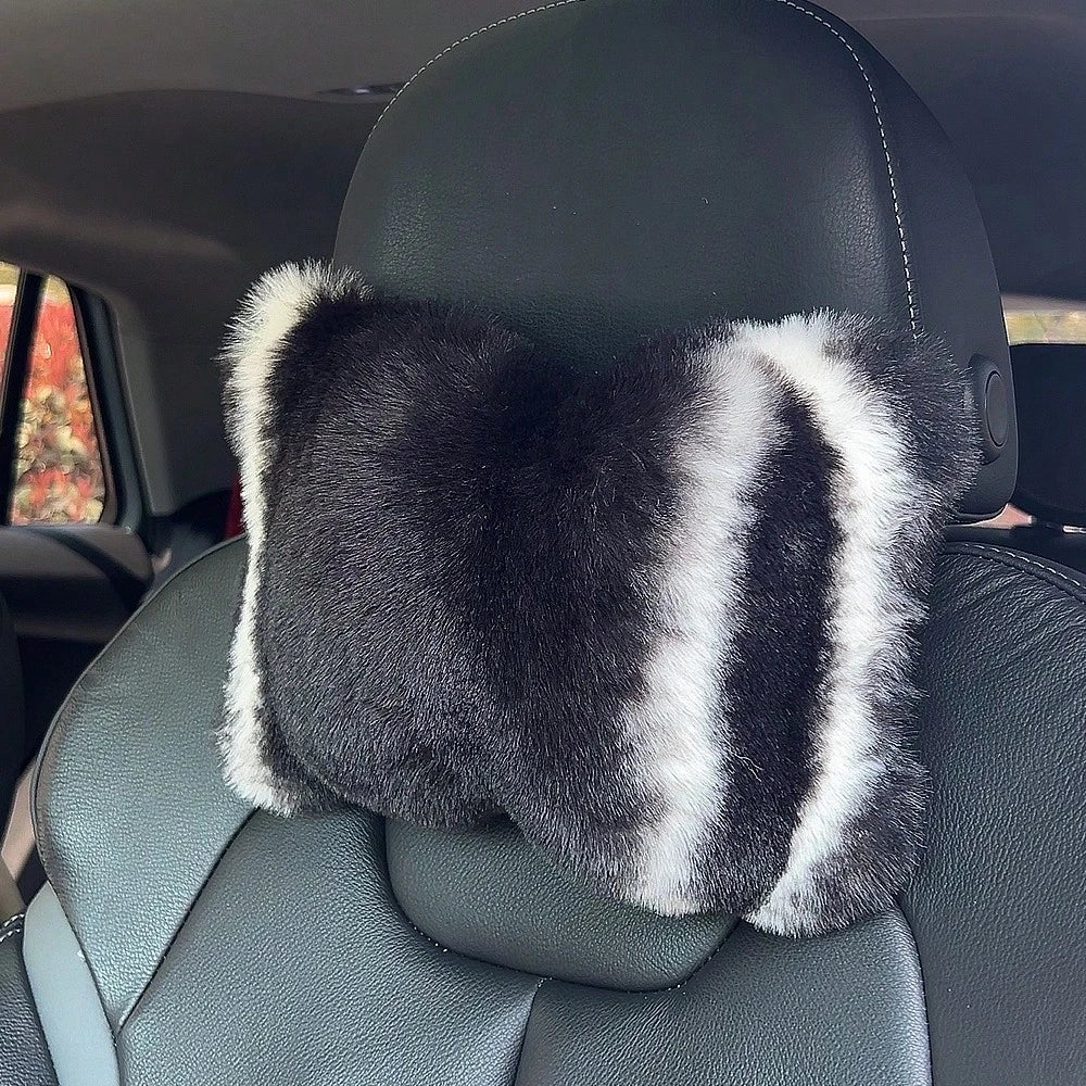 2pcs Cute Plush Car Headrest Neck Pillow, All-Season Universal Car Interior Accessory
