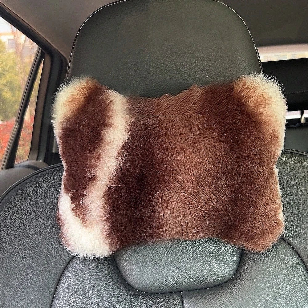 2pcs Cute Plush Car Headrest Neck Pillow, All-Season Universal Car Interior Accessory