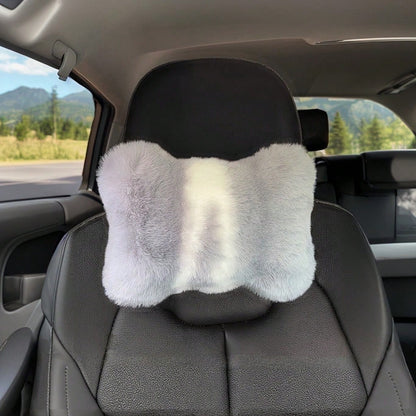 2pcs Cute Plush Car Headrest Neck Pillow, All-Season Universal Car Interior Accessory