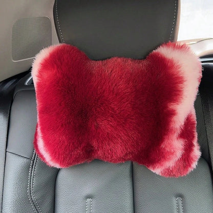2pcs Cute Plush Car Headrest Neck Pillow, All-Season Universal Car Interior Accessory