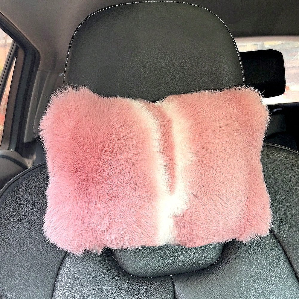 2pcs Cute Plush Car Headrest Neck Pillow, All-Season Universal Car Interior Accessory