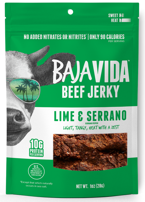 Baja Vida Snacks Lime And Serrano Beef Jerky - 1 OZ 72 Pack