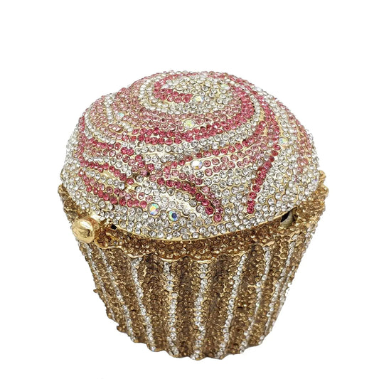 DJBM Cute Cupcake Rhinestone Clutch Diamond Crystal Purse Evening Bags for Women Party Wedding Cocktail Prom Pink Silver