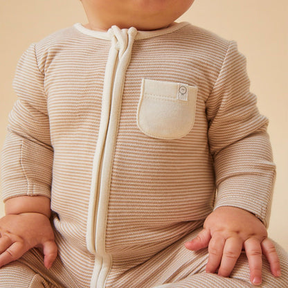 Clever Zip Sleepsuit - Oatmeal Stripe
