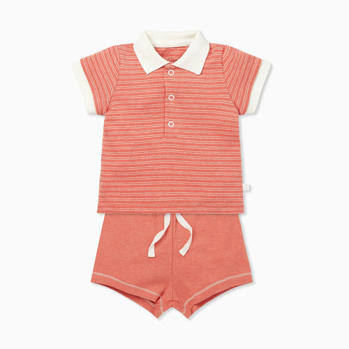 Coral Polo Shirt & Shorts Set