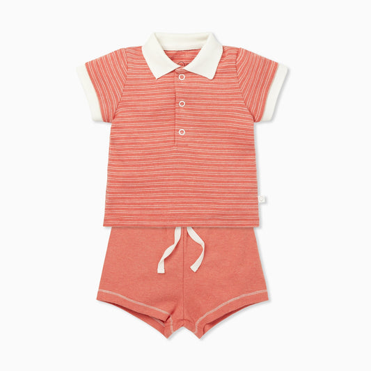 Coral Polo Shirt & Shorts Set