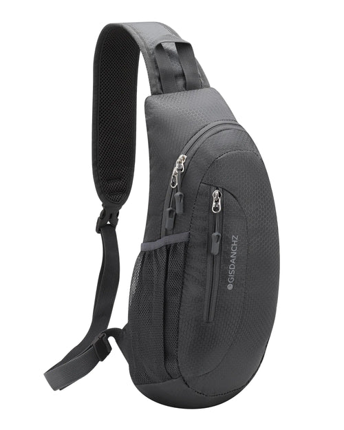 Gisdanchz Sling Bag for Men Women Sling Backpack Small Slim Sling Bags Cross Body Bag for Women Men Crossbody Shoulder Chest Bag Travel Hiking Daypack Sling Bag with Water Bottle Holder Dark Gray