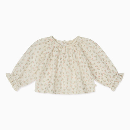 Floral Muslin Bloomer Blouse & Sage Muslin Frilled Trousers Outfit