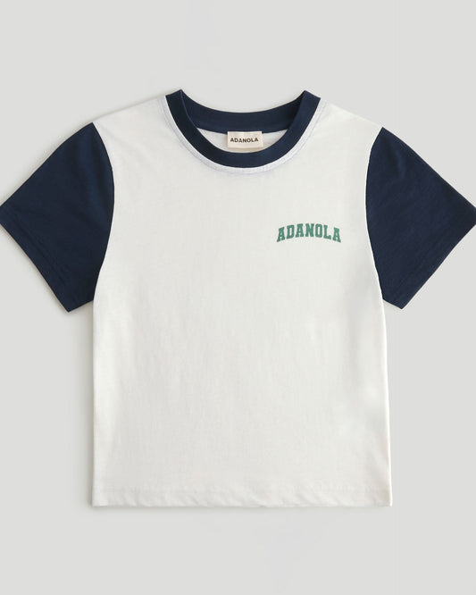 Varsity Colour Block Classic Slub T-shirt - White/Navy Blue