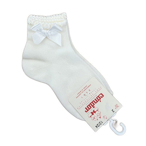 Baby Girls Cream Ankle Socks with Bow - 3-5.5 (12-24m)