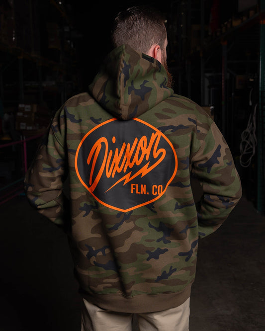 Black & Orange Esso Pullover Hoodie - Green Camo