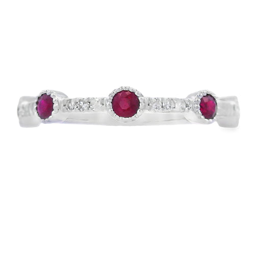 .46ct Ruby Diamond stackable band set 14KT White Gold